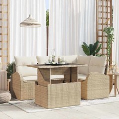 vidaXL Set di divani da giardino 5 pezzi con cuscini beige in rattan sintetico