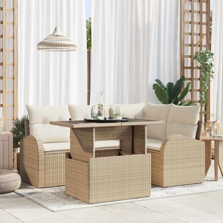 vidaXL Set di divani da giardino 5 pezzi con cuscini beige in rattan sintetico