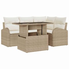 vidaXL Set di divani da giardino 5 pezzi con cuscini beige in rattan sintetico