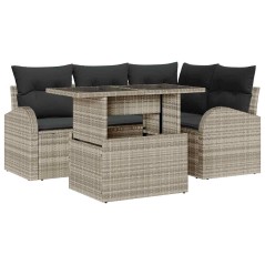 vidaXL Set di divani da giardino 5 pezzi con cuscini grigio chiaro in rattan sintetico