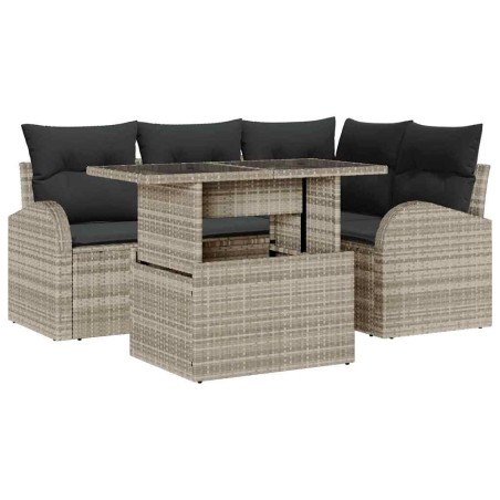 vidaXL Set di divani da giardino 5 pezzi con cuscini grigio chiaro in rattan sintetico