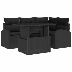 vidaXL Set di Divani da Giardino 5 Pezzi con Cuscini in Rattan Nero