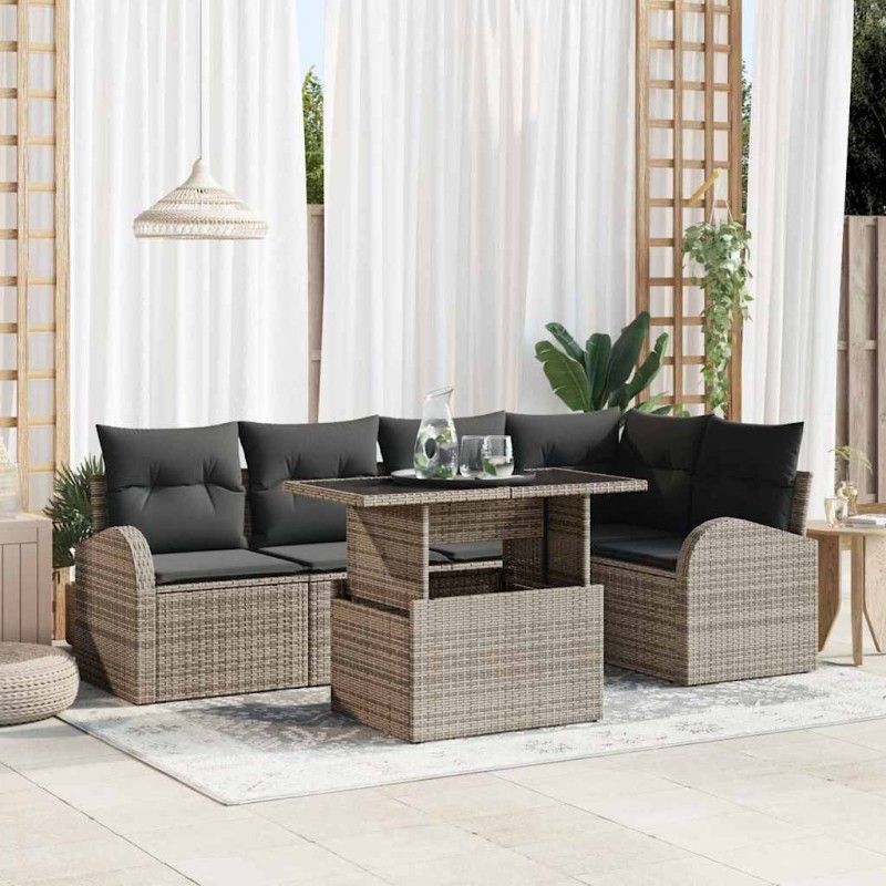 vidaXL Set Divano da Giardino 6 Pezzi con Cuscini Grigi in Rattan Sintetico