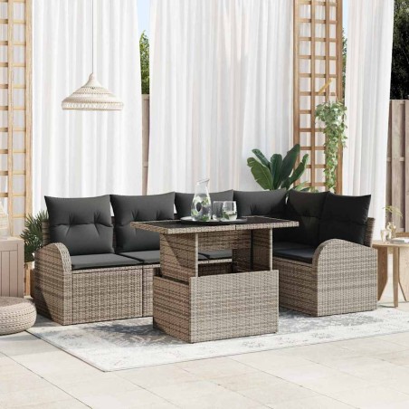 vidaXL Set Divano da Giardino 6 Pezzi con Cuscini Grigi in Rattan Sintetico