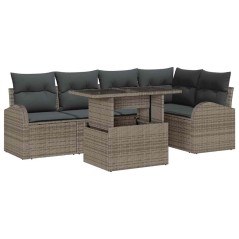 vidaXL Set Divano da Giardino 6 Pezzi con Cuscini Grigi in Rattan Sintetico