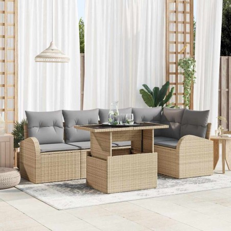 vidaXL Set di divani da giardino da 6 pezzi con cuscini beige in polyrattan