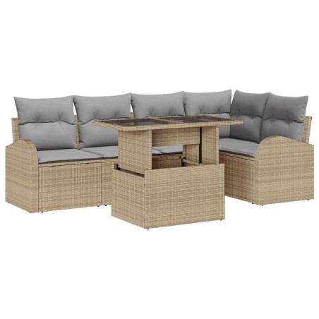 vidaXL Set di divani da giardino da 6 pezzi con cuscini beige in polyrattan