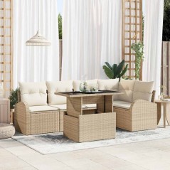 vidaXL Set di divani per il giardino da 6 pezzi con cuscini beige in poly rattan