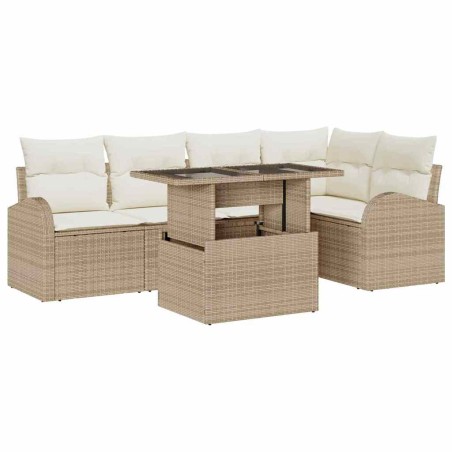 vidaXL Set di divani per il giardino da 6 pezzi con cuscini beige in poly rattan