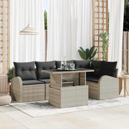 vidaXL Set da Giardino 6 Pezzi con Cuscini Grigio Chiaro in Rattan Plastico