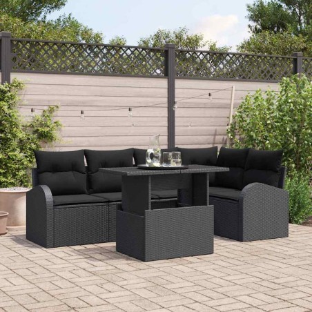 vidaXL Set da Giardino 6 Pezzi con Cuscini in Rattan Sintetico Nero