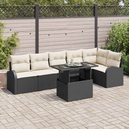 vidaXL Set di divani da giardino 7 pezzi con cuscini in rattan sintetico nero