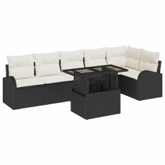 vidaXL Set di divani da giardino 7 pezzi con cuscini in rattan sintetico nero