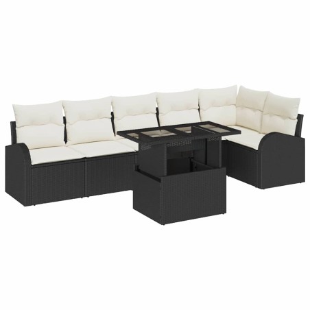 vidaXL Set di divani da giardino 7 pezzi con cuscini in rattan sintetico nero