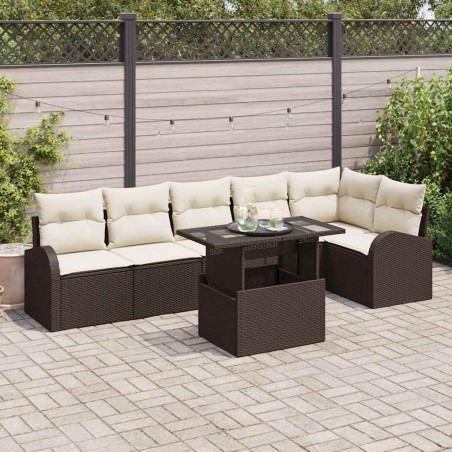 vidaXL Set di divani da giardino 7 pezzi con cuscini marroni in rattan sintetico