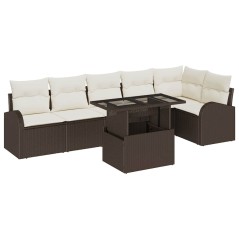 vidaXL Set di divani da giardino 7 pezzi con cuscini marroni in rattan sintetico