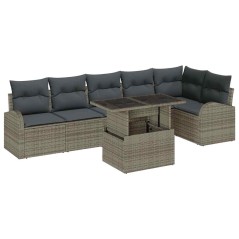 vidaXL Set di divani da giardino 7 pezzi con cuscini grigi in rattan sintetico