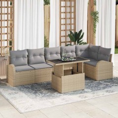 vidaXL Set da giardino di 7 pezzi con cuscini in rattan sintetico beige