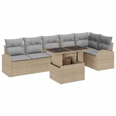 vidaXL Set da giardino di 7 pezzi con cuscini in rattan sintetico beige