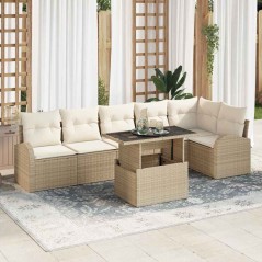 vidaXL Set divano da giardino 7 pezzi con cuscini beige in rattan sintetico