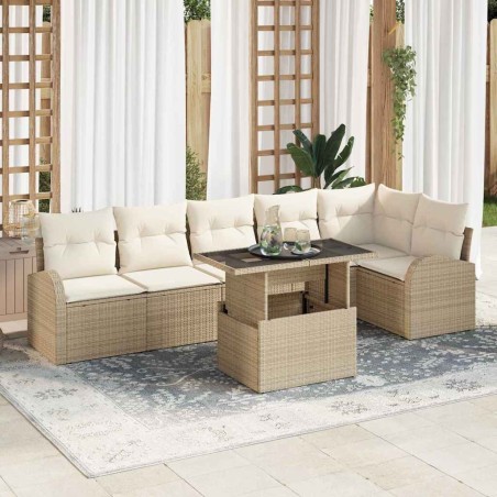 vidaXL Set divano da giardino 7 pezzi con cuscini beige in rattan sintetico