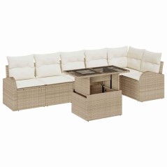 vidaXL Set divano da giardino 7 pezzi con cuscini beige in rattan sintetico