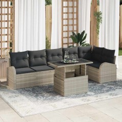 vidaXL Set da giardino con 7 pezzi e cuscini grigio chiaro in rattan