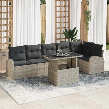 vidaXL Set da giardino con 7 pezzi e cuscini grigio chiaro in rattan
