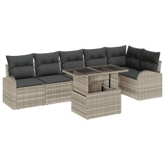 vidaXL Set da giardino con 7 pezzi e cuscini grigio chiaro in rattan