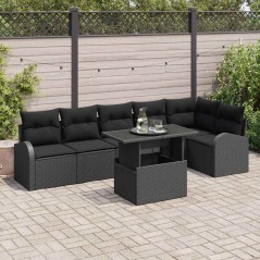 vidaXL Set divano da giardino 7 pezzi con cuscini in rattan sintetico nero