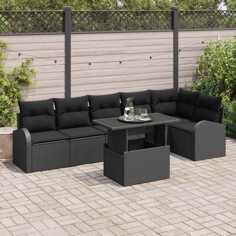 vidaXL Set divano da giardino 7 pezzi con cuscini in rattan sintetico nero