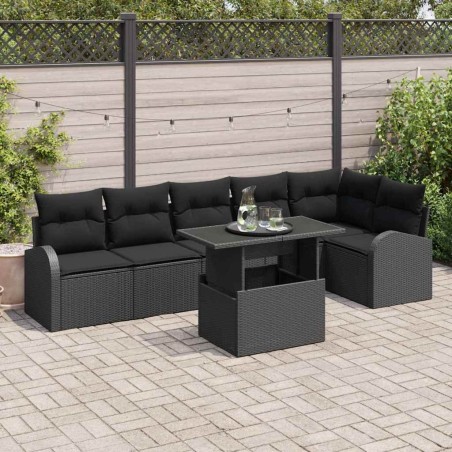 vidaXL Set divano da giardino 7 pezzi con cuscini in rattan sintetico nero