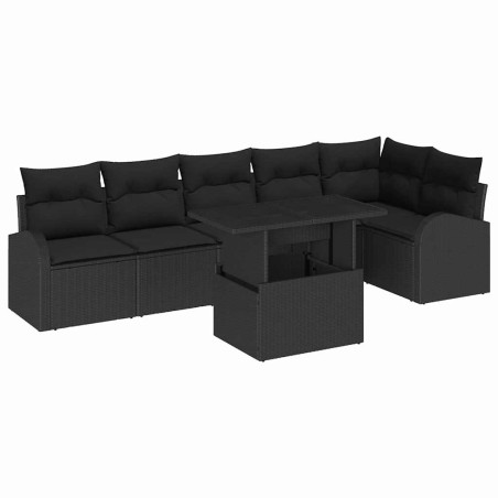 vidaXL Set divano da giardino 7 pezzi con cuscini in rattan sintetico nero