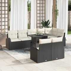 vidaXL Set di divano da giardino 9 pezzi con cuscini neri in polirattan