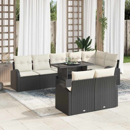 vidaXL Set di divano da giardino 9 pezzi con cuscini neri in polirattan