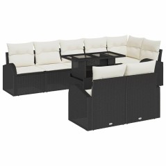 vidaXL Set di divano da giardino 9 pezzi con cuscini neri in polirattan
