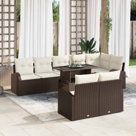 vidaXL Set da Giardino da 9 Pezzi con Cuscini Marroni in Rattan Sintetico