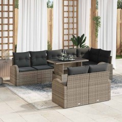 vidaXL Set di divani da giardino da 9 pezzi con cuscini grigi in rattan sintetico