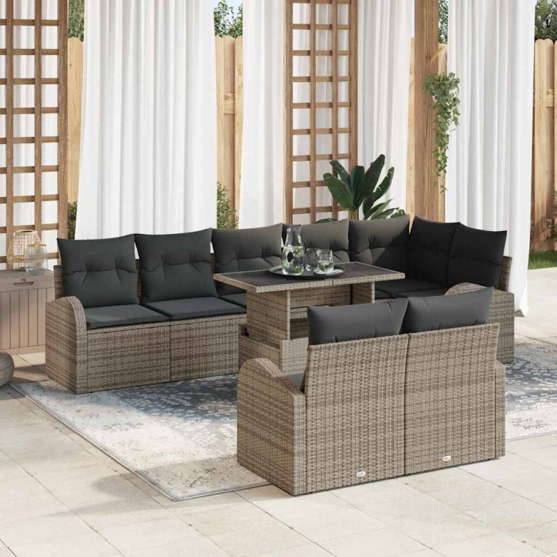 vidaXL Set di divani da giardino da 9 pezzi con cuscini grigi in rattan sintetico
