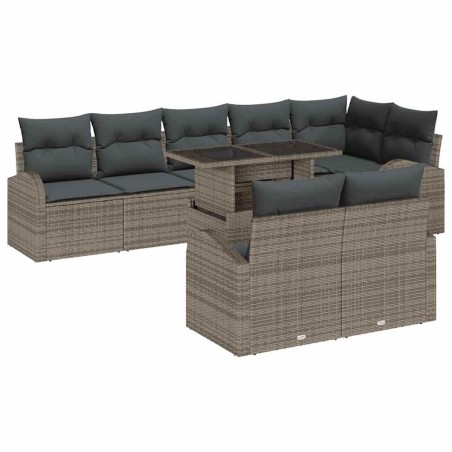 vidaXL Set di divani da giardino da 9 pezzi con cuscini grigi in rattan sintetico