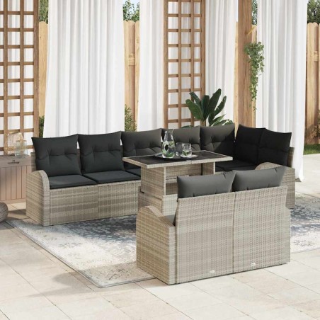 vidaXL Set di divani da giardino da 9 pezzi con cuscini grigio chiaro in rattan sintetico