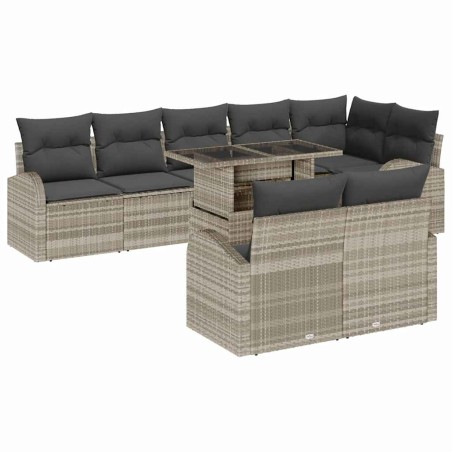 vidaXL Set di divani da giardino da 9 pezzi con cuscini grigio chiaro in rattan sintetico