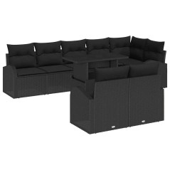 vidaXL Set di Divani da Giardino 9 Pezzi con Cuscini Neri in Rattan Sintetico