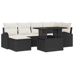 vidaXL Set da giardino 7 pezzi con cuscini in polirattan neri