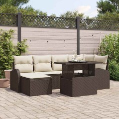 vidaXL Set di divani da giardino a 7 pezzi con cuscini marroni in polirattan