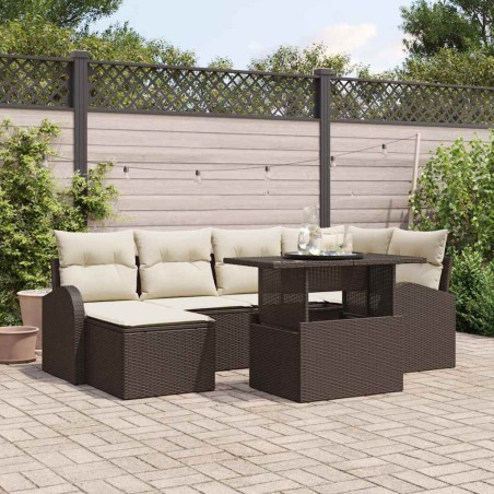 vidaXL Set di divani da giardino a 7 pezzi con cuscini marroni in polirattan