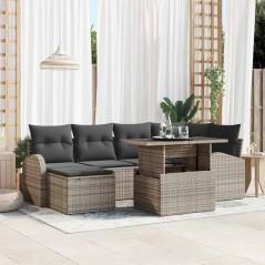 vidaXL Set di divani da giardino da 7 pezzi con cuscini grigi in rattan sintetico