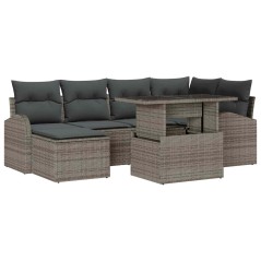 vidaXL Set di divani da giardino da 7 pezzi con cuscini grigi in rattan sintetico