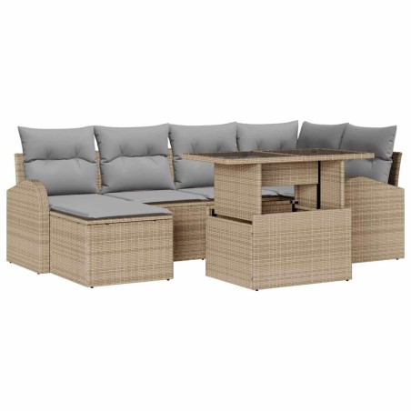 vidaXL Set da Giardino in Rattan Sintetico da 7 Pezzi con Cuscini Beige