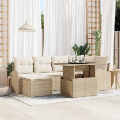 vidaXL Set di divani da giardino da 7 pezzi con cuscini beige in rattan sintetico